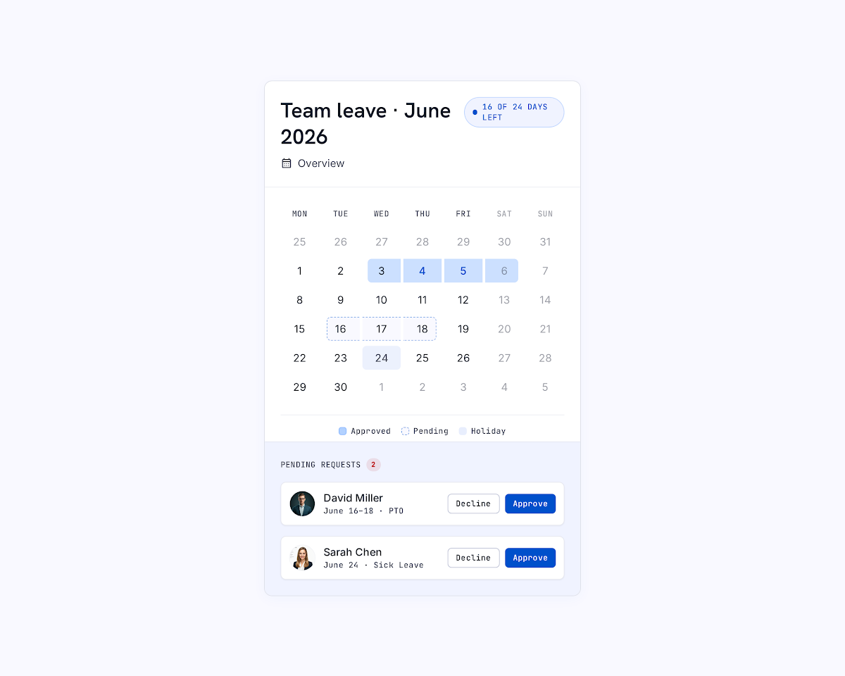 Leave management — HourSquare interface preview