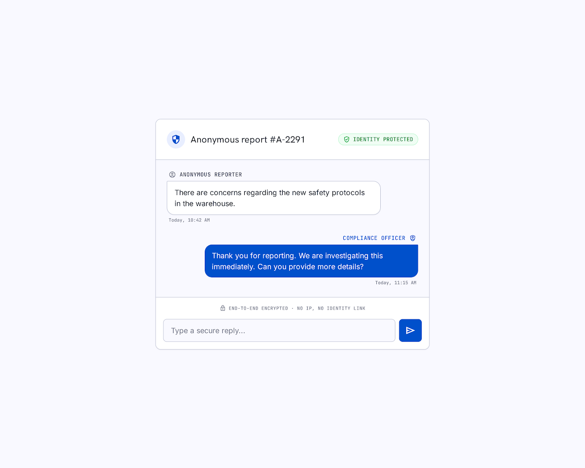 Anonymous whistleblowing — HourSquare interface preview